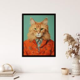 "Wee Blue Coo Wall Art Print Maine Coon Ginger Pet Cat Portrait Fun Living Room Framed in Orange - Size: W12"" x H16""" - thumbnail 4