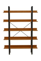 Orsina 5 Tier Light Yellow Shelves & Black Frame Shelf Unit, Bookcase Shelving, Display Unit With Wooden Shelves in Red - thumbnail 4