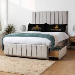 UK Bed Furniture Falcon Divan Bed with 4 Drawers & 26 Inch headboard in Silver - Size: Double