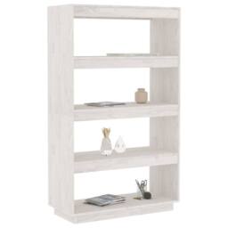 Berkfield Home Book Cabinet/Room Divider White 80x35x135 cm Solid Pinewood - Size: 80 x 35 x 135 cm - thumbnail 4