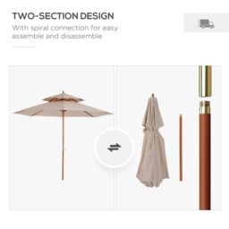 OUTSUNNY Garden Wood Patio Parasol Sun Shade Outdoor Umbrella Canopy in Beige - thumbnail 4