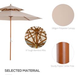 OUTSUNNY Garden Wood Patio Parasol Sun Shade Outdoor Umbrella Canopy in Beige - thumbnail 5