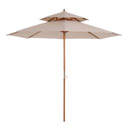 OUTSUNNY Garden Wood Patio Parasol Sun Shade Outdoor Umbrella Canopy in Beige - thumbnail 2
