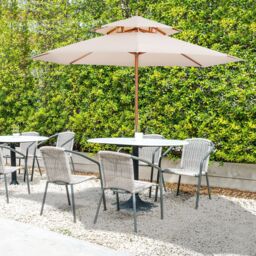 OUTSUNNY Garden Wood Patio Parasol Sun Shade Outdoor Umbrella Canopy in Beige - thumbnail 1