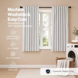 VOGREX 46x54in Off-White Linen Look Blackout Thermal Curtains in White - thumbnail 6
