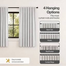 VOGREX 46x54in Off-White Linen Look Blackout Thermal Curtains in White - thumbnail 5