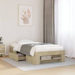 Berkfield Home Durable Bed Frame without Mattress Sonoma Oak 100x200 cm Engineer in Light Oak - thumbnail 2