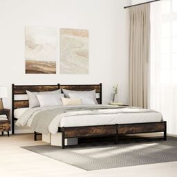 Berkfield Home Metal Bed Frame without Mattress Smoked Oak 180x200 cm Super King in Brown - thumbnail 1