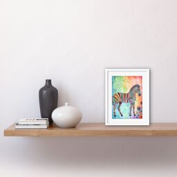 "Artery8 Wall Art Print Rainbow Floral Zebra Folk Artwork Framed 9X7 Inch in White - Size: W7"" x H9""" - thumbnail 2