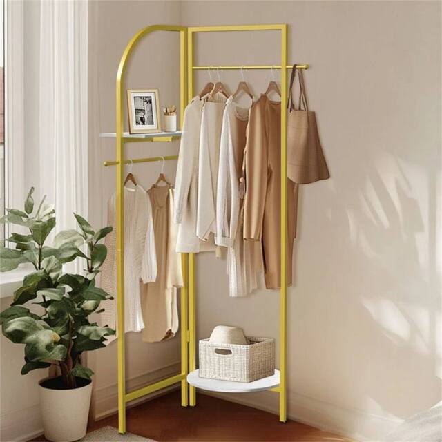 Kelvenix Metal Corner Coat Rack Stand Hall Trees Clothes Hanging Rail in Gold - image 1
