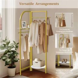 Kelvenix Metal Corner Coat Rack Stand Hall Trees Clothes Hanging Rail in Gold - thumbnail 4