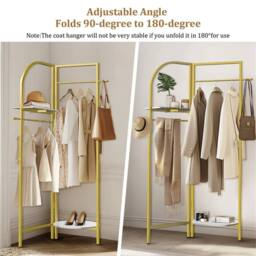 Kelvenix Metal Corner Coat Rack Stand Hall Trees Clothes Hanging Rail in Gold - thumbnail 3