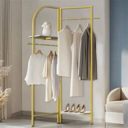 Kelvenix Metal Corner Coat Rack Stand Hall Trees Clothes Hanging Rail in Gold - thumbnail 5