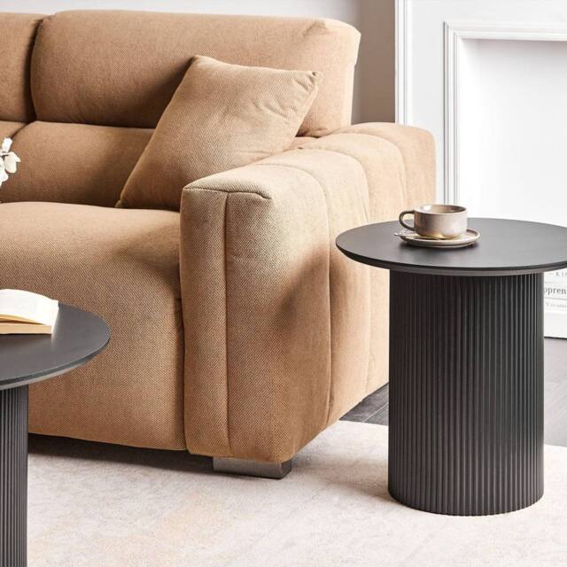 Wyld and Coco Side Table - Black MDF Top Ribbed Steel Base 50 cm - image 1