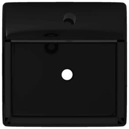 Berkfield Home Ceramic Bathroom Sink Basin Faucet /Overflow Hole Black Square - thumbnail 3