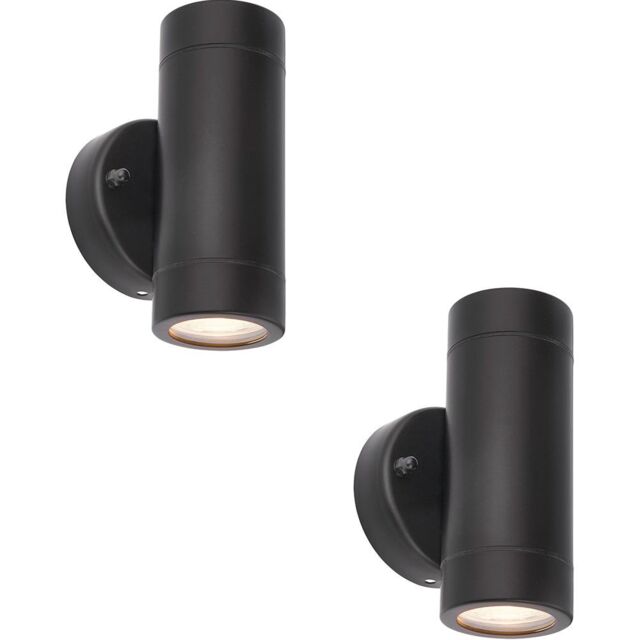Loops 2 PACK Up & Down Twin Outdoor IP44 Wall Light - 2 x 7W GU10 LED - Matt Black - image 1