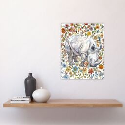 "Artery8 Rhinoceros Rhino in Wildflower Meadow Watercolour Wall Art Print - Size: W18"" x H24""" - thumbnail 4