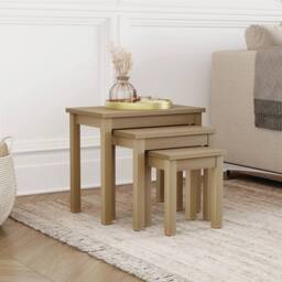 Havendro Wooden Nest of Tables Set of 3 Nesting Coffee Side End Sofa Table in Natural - thumbnail 3