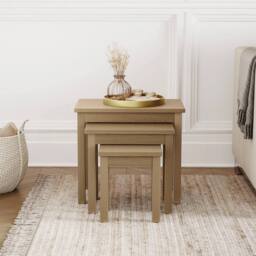 Havendro Wooden Nest of Tables Set of 3 Nesting Coffee Side End Sofa Table in Natural - thumbnail 4