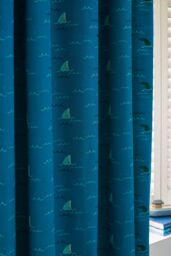 Catherine Lansfield 'Jawsome Shark' Fully Reversible Eyelet Curtains in Navy - Size: 168 cm width x 183 cm drop - thumbnail 5
