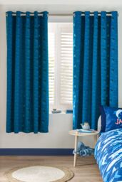 Catherine Lansfield 'Jawsome Shark' Fully Reversible Eyelet Curtains in Navy - Size: 168 cm width x 183 cm drop - thumbnail 2