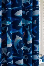 Catherine Lansfield 'Jawsome Shark' Fully Reversible Eyelet Curtains in Navy - Size: 168 cm width x 183 cm drop - thumbnail 4