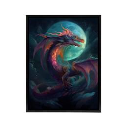 "Artery8 Full Moon Dragon Fantasy Framed Canvas Wall Art Print in Blue - Size: W18"" x H24""" - thumbnail 1