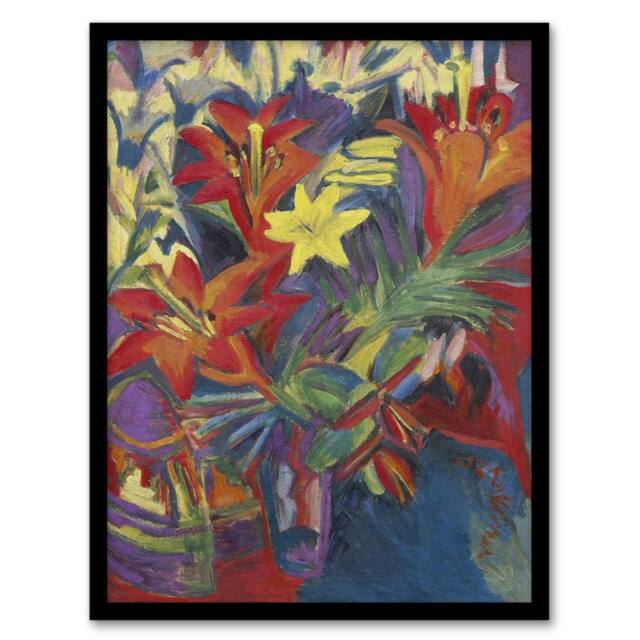 Artery8 Still Life with Lilies Ernst Ludwig Kirchner Framed Wall Art Print - Size: A4 - image 1