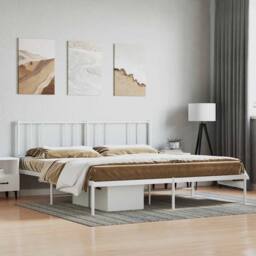Berkfield Home Metal Bed Frame with Headboard White 200x200 cm - thumbnail 2