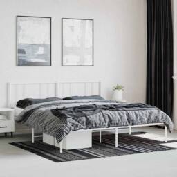 Berkfield Home Metal Bed Frame with Headboard White 200x200 cm - thumbnail 4