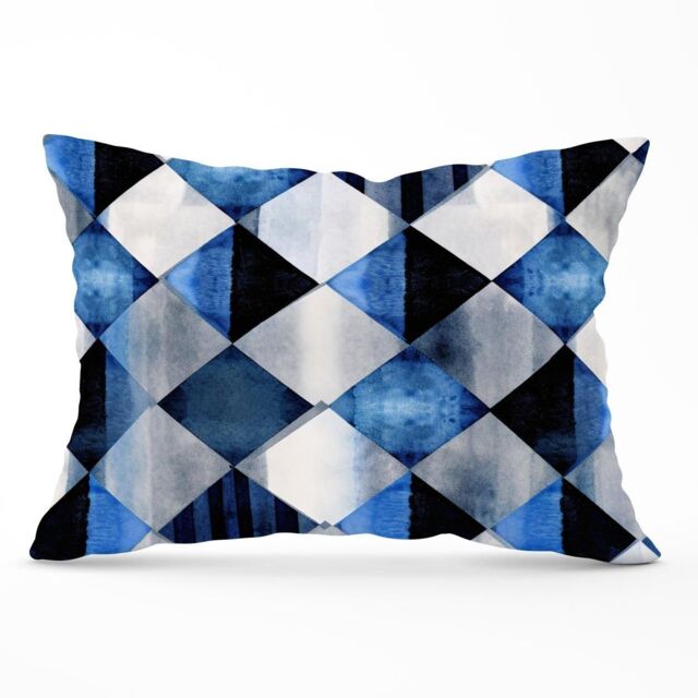 Warren Reed - Designer Square Checkered Pattern Cushions in Blue - Size: 60 cm x 60 cm - image 1