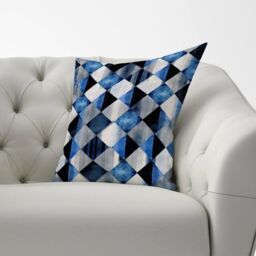 Warren Reed - Designer Square Checkered Pattern Cushions in Blue - Size: 60 cm x 60 cm - thumbnail 2