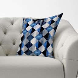 Warren Reed - Designer Square Checkered Pattern Cushions in Blue - Size: 60 cm x 60 cm - thumbnail 3
