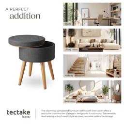 tectake Stool Yara - Round, Padded, With Storage Space, Linen Look in Dark Grey - thumbnail 7