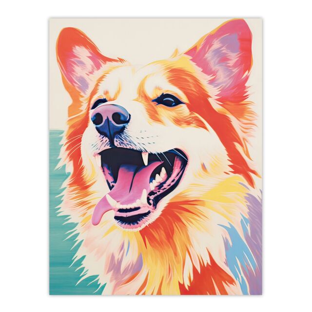 "Artery8 Wall Art Print Happy Collie Dog Bright Colourful Portrait Poster Picture - Size: W18"" x H24""" - image 1