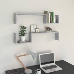 Berkfield Home Wall Shelf 2 pcs Concrete Grey 100x15x20 cm Engineered Wood - Size: 100 x 15 x 20 cm - thumbnail 1