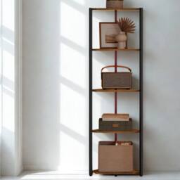 Pirlo Plush Industrial Free-Standing 5 Tier Corner Shelf with LEDs Rustic Brown - thumbnail 2