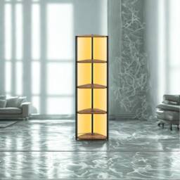 Pirlo Plush Industrial Free-Standing 5 Tier Corner Shelf with LEDs Rustic Brown - thumbnail 4