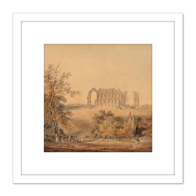 Artery8 Turner Malmesbury Abbey From The South 1794 Painting 8X8 Inch Square Wooden Framed Wall Art Print Picture with Mount in White - image 1