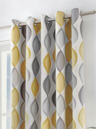 Fusion 'Lennox' Modern Geo Print Eyelet Curtains in Yellow - Size: 168 cm width x 229 cm drop - thumbnail 2