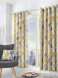 Fusion 'Lennox' Modern Geo Print Eyelet Curtains in Yellow - Size: 168 cm width x 229 cm drop - thumbnail 4