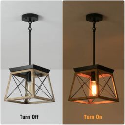 Garwarm Farmhouse Metal Cage Pendant Light Adjustable Height in Black - thumbnail 4
