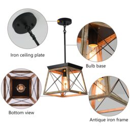 Garwarm Farmhouse Metal Cage Pendant Light Adjustable Height in Black - thumbnail 5