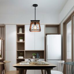 Garwarm Farmhouse Metal Cage Pendant Light Adjustable Height in Black - thumbnail 2