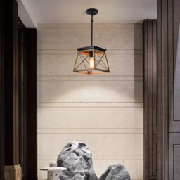 Garwarm Farmhouse Metal Cage Pendant Light Adjustable Height in Black - thumbnail 3