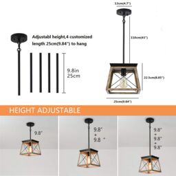 Garwarm Farmhouse Metal Cage Pendant Light Adjustable Height in Black - thumbnail 6
