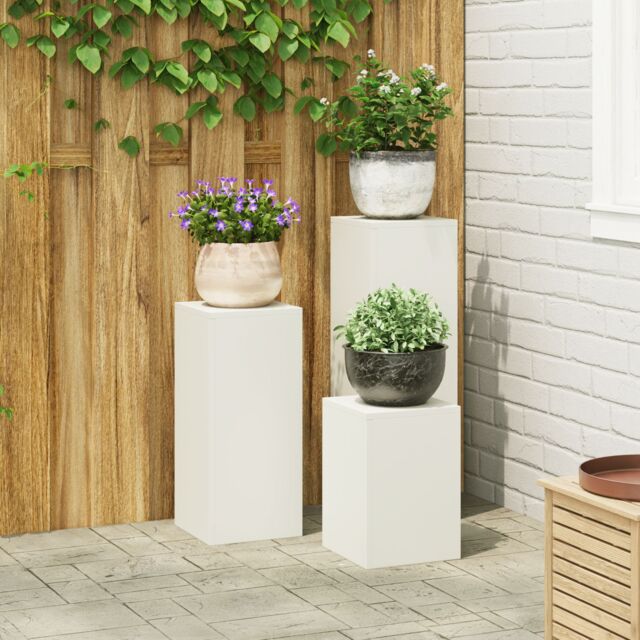 Berkfield Home Outdoor Plant Stands Pillar 3 pcs White Steel