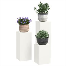 Berkfield Home Outdoor Plant Stands Pillar 3 pcs White Steel - thumbnail 3