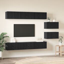 Berkfield Home TV Cabinet 8 pcs Black oak 60 x 30 x 30.5 cm Engineered wood - thumbnail 4
