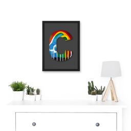 Artery8 Letter C Rainbow Red Yellow Blue Green Decorative Graffiti Mural Alphabet Initial Stencil Artwork Framed Wall Art Print A4 in Black - thumbnail 2